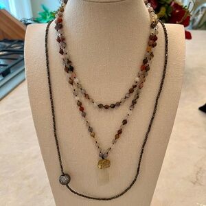 Handmade Necklaces:  Beaded Agate & Beaded Pyrite with Crystal Orb
